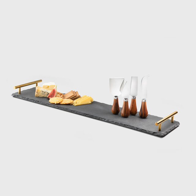 SET TABLA PIZARRA CON 4 CUCHILLOS DE QUESO TAYLORS - GOLD